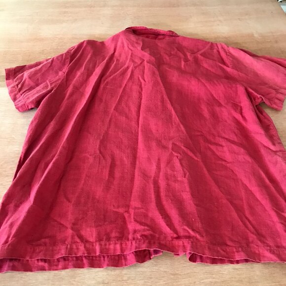 Hot Cotton Marc Ware 100% Linen Top Women L Red Button Up Short Sleeve Collared - Picture 2 of 11